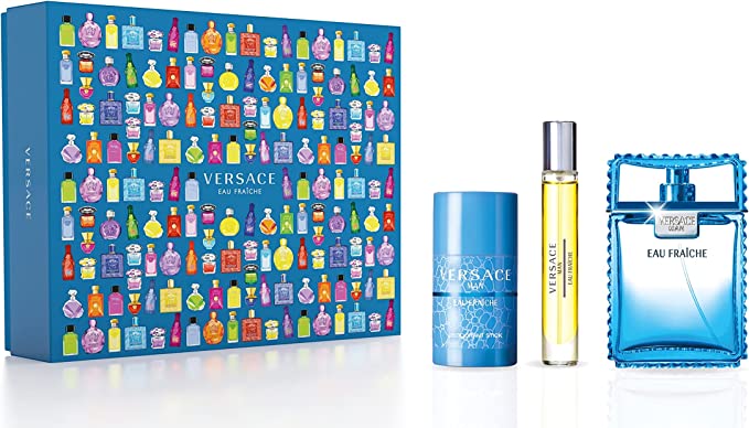 Versace Eau Fraiche Men 3 Pc Gift Set 3.4 OZ. EDT Spray, 2.5oz Deodorant Stick, 0.33 EDT Spray for Man