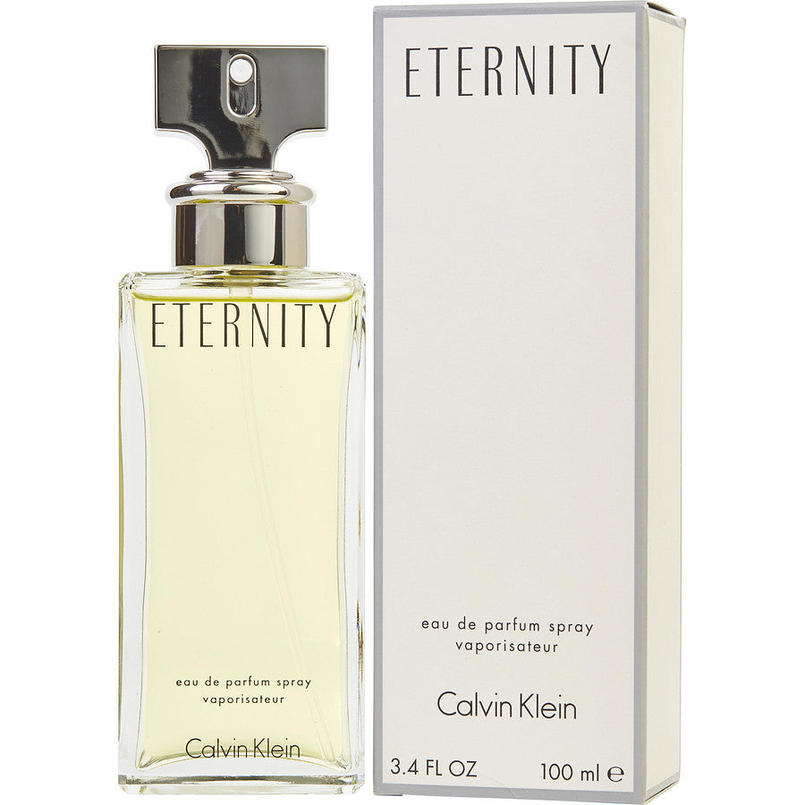 Eternity Perfume by Calvin Klein, Escape into the eternal bliss of the luscious Eternity, a delectable women’s fragrance by Calvin Klein.  Notes:  Top notes of sweet mandarin orange, freesia, sage, and a variety of citrus and green elements introduce the aroma with a powerfully zesty and energetic atmosphere that awakens the senses. Middle notes of marigold, lily-of-the-valley, narcissus, jasmine, rose, violet, carnation, and lily infuse the elixir with a decadent floral bouquet you can’t possibly ignore. 