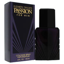 Load image into Gallery viewer, Passion Cologne by Elizabeth Taylor, Passion cologne for men is a masculine scent designed with a night out on the town in mind.  Notes: The woody and Oriental blend begin with the citrusy top notes of lemon, bergamot, and neroli, as well as the distinct aroma of lavender and the complex and unique fragrance of galbanum. At the center are balsamic notes of cedar, patchouli, sandalwood, balsam fir, plus the spicy additions of cinnamo