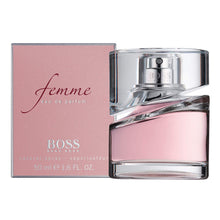 Load image into Gallery viewer, Boss Femme Perfume by Hugo Boss, Step into a sparkling, chic fantasy with Boss Femme, a luminous women’s fragrance. This dreamy concoction is a blend of floral and citrus accords perfect for the modern, sophisticated woman on the go.  Notes: Top notes of sweet blackcurrant, tangerine, and white freesia start the perfume with a light and cheerful atmosphere, while heart notes of Bulgarian rose, jasmine, and lily add a floral bouquet that’s an unparalleled force. B
