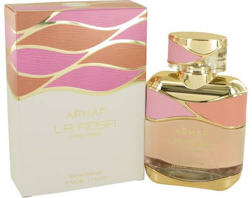 Armaf La Rosa Perfume by Armaf, Armaf La Rosa mixes floral and fruity accords paired up with warm, powdery essences to produce an easily wearable, delightful fragrance.  Notes:  Taking center stage is iris, an earthy and starchy bloom that’s amplified by sweet orange blossoms and intoxicating jasmine. This heart gets a proper introduction with opening notes of black currant and pear, while supported by a base of almond-like tonka bean, sugary praline, intense patchouli and soft vanilla.