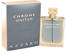 Load image into Gallery viewer, Chrome United Cologne by Azzaro, Bring a spicy complexity around your pulse points with Chrome United from Azzaro.   Notes: This cologne is meant to encapsulate those carefree moments you share with friends when life is most enjoyable. It opens with notes of bergamot and Szechuan pepper. 