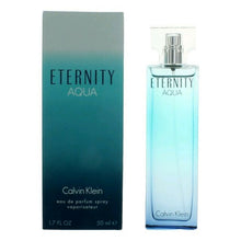 Load image into Gallery viewer, Calvin Klein Eternity Aqua for women is an aquatic fragrance for women best suited for use during the daytime. Introduced in 1988, this fragrance has been a favorite of women across generations.  Notes: It offers a charismatic blend of floral, aquatic, white floral, and ozonic accords, along with slightly fruity and fresh element vibes.