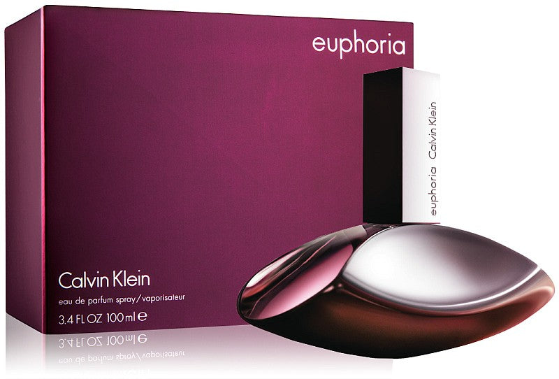 Enhance your allure with the sweet scent of fresh flowers by wearing Euphoria by Calvin Klein.  Notes: Containing notes of black violet, pomegranate, black orchid, mahogany wood, persimmon, and lotus blossom, this perfume for women is perfect for romantic nights out with that special someone.