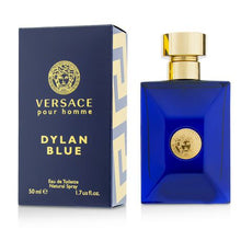 Load image into Gallery viewer, Versace Pour Homme Dylan Blue by Versace is a Aromatic Fougere fragrance for men. Versace Pour Homme Dylan Blue was launched in 2016.  The nose behind this fragrance is Alberto Morillas. Top notes are Calabrian bergamot, Grapefruit, Water Notes and Fig Leaf; middle notes are Ambroxan, Patchouli, Black Pepper, Violet Leaf and Papyrus; base notes are Incense, Musk, Tonka Bean and Saffron.