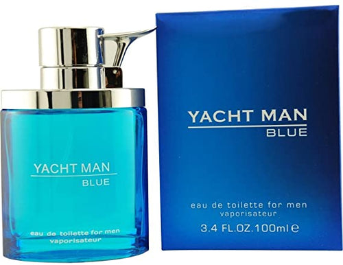 Yacht Man Blue Cologne by Myrurgia, Yacht Man Blue is an Aromatic Fougere fragrance for men.  Notes: It starts off with fresh top notes of bergamot, lemon, green apple, and melon. Its heart is a refreshing, floral blend of freesia, carnation, jasmine, and green notes. Fragrant, woody base notes include sandalwood, cedar, almond, and leather. 