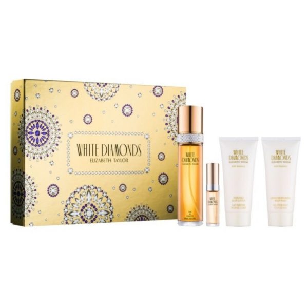 White Diamonds Perfume by Elizabeth Taylor, White Diamonds is a classically inspired floral fragrance that showcases the beauty of simple elegance.  Notes:  Top notes of bergamot, neroli, lily and orange. Heart notes of violet, jasmine, rose, ylang-ylang, narcissus and Egyptian tuberose. Base notes of patchouli, amber, oakmoss, musk and sandalwood.
