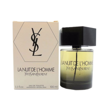 Load image into Gallery viewer, La Nuit De L&#39;homme Cologne by Yves Saint Laurent, La Nuit De L&#39;Homme is a men’s woody spicy cologne with aromatic, warm spicy, fresh spicy, woody, and floral main accords. Launched in 2009, this fragrance was developed by perfumers Anne Flipo, Dominique Ropion, and Pierre Wargnye of International Flavors and Fragrances.  Notes: The cardamom top note leads to the lavender, bergamot, and Virginia cedar middle notes. Caraway and vetiver base notes close this arrangement. 