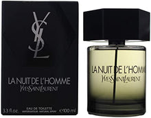 Load image into Gallery viewer, La Nuit De L&#39;homme Cologne by Yves Saint Laurent, La Nuit De L&#39;Homme is a men’s woody spicy cologne with aromatic, warm spicy, fresh spicy, woody, and floral main accords. Launched in 2009, this fragrance was developed by perfumers Anne Flipo, Dominique Ropion, and Pierre Wargnye of International Flavors and Fragrances.  Notes: The cardamom top note leads to the lavender, bergamot, and Virginia cedar middle notes. Caraway and vetiver base notes close this arrangement. 