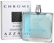 Load image into Gallery viewer, Azzaro Chrome Cologne by Azzaro First launched in 1996, Chrome is a fresh spicy cologne with woody accords.   Notes: This aromatic fragrance opens with citrusy top notes of lemon, bergamot, pineapple, neroli, and rosemary. Jasmine, coriander, and cyclamen make up the floral heart. The bottom notes contain tonka bean, cardamom, and musk with sandalwood, Brazilian rosewood, oakmoss, and cedar.