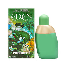 Load image into Gallery viewer, Start your day on a vibrant note with the Eden Eau de Parfum Spray for women.  Notes:  Introduced by Cacharel in 1994, the perfume opens with a luminous citrusy blend of Mandarin Orange, Peach, Bergamot, and Lemon at the top.  The heart combines the freshness and boldness of Water Lily, Rose, Lily-of-the-Valley, and Tuberose with the sweet, fruity notes of Pineapple and Melon for a scent that is arresting and exotic. 