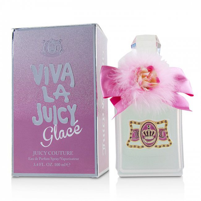 Viva La Juicy Glace Perfume by Juicy Couture, Though its appearance is certainly stunning, Viva La Juicy Glace is much more than meets the eye.  Notes: This Juicy Couture creation is a new, limited edition release of the company’s original scent. The fragrance features top notes of pear, sorbet, mandarin orange and cassis. The middle notes consist of jasmine and orange blossom, and the base notes include vanilla, sandalwood, and amber for a touch of sweet, aromatic smoothness. 