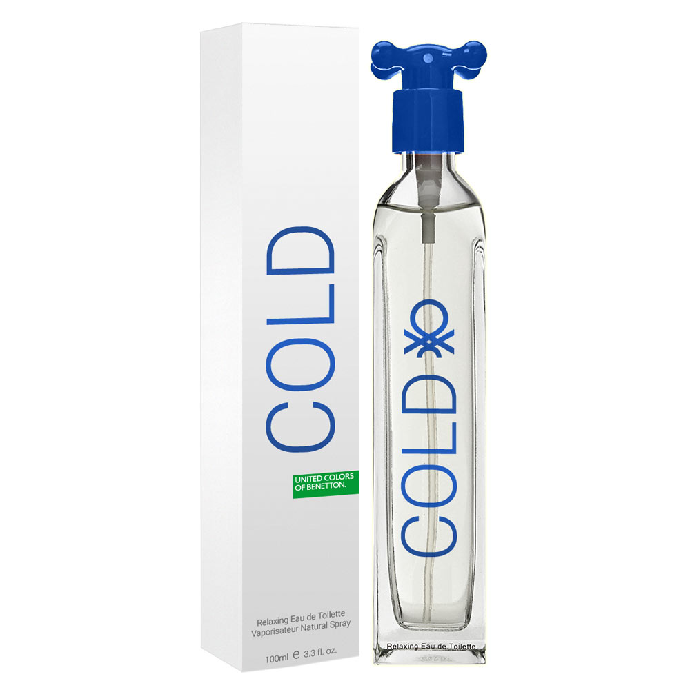 Cold Cologne by Benetton, A citrusy, fresh scent, Cold by Benetton, is good for everyday wear and has a well-rounded composition that appeals to both men and women.  Notes:  After the initial aldehydic notes fade into the background, floral scents of lavender and geranium come to the surface and mix with a little spice derived from coriander. At the base, white musk and patchouli help the fragrance last well into the day and give it a moderate to heavy sillage.